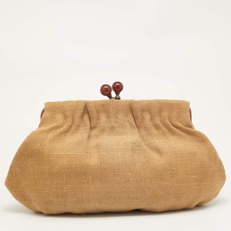 Pre Owned Marni Beige Jute Kisslock Frame Clutch
