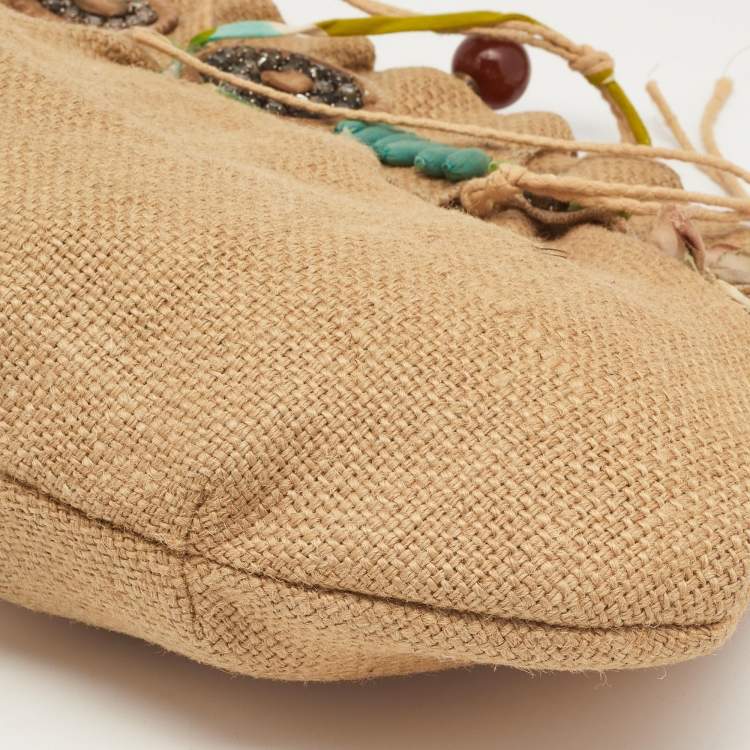 Pre Owned Marni Beige Jute Kisslock Frame Clutch