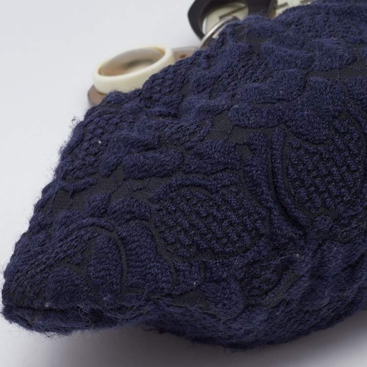 Pre Owned Marni Navy Blue Embroidered Fabric Frame Embellished Clutch Bag