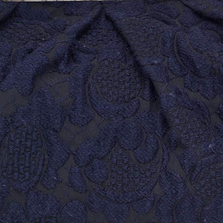 Pre Owned Marni Navy Blue Embroidered Fabric Frame Embellished Clutch Bag