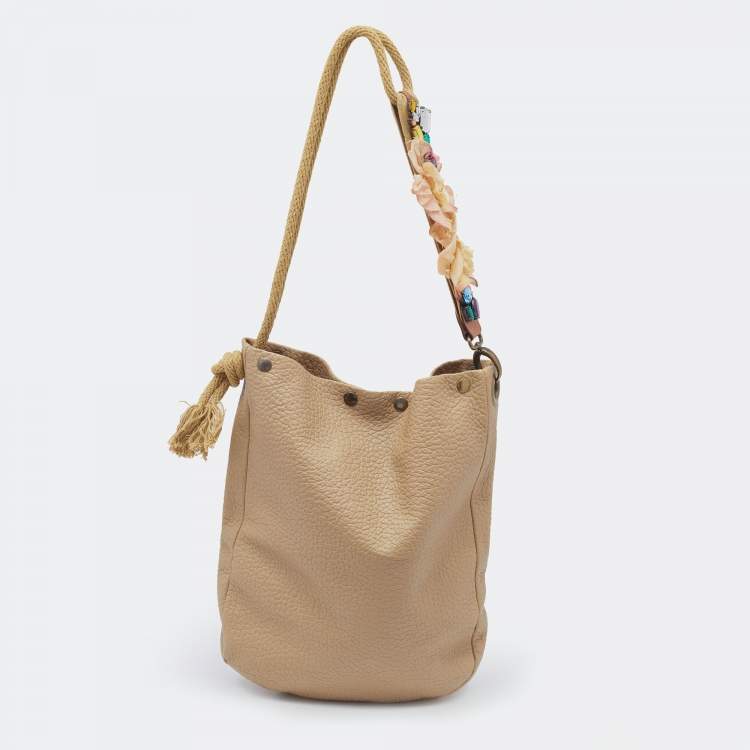 Pre Owned Marni Beige Leather Crystal Embellished Hobo