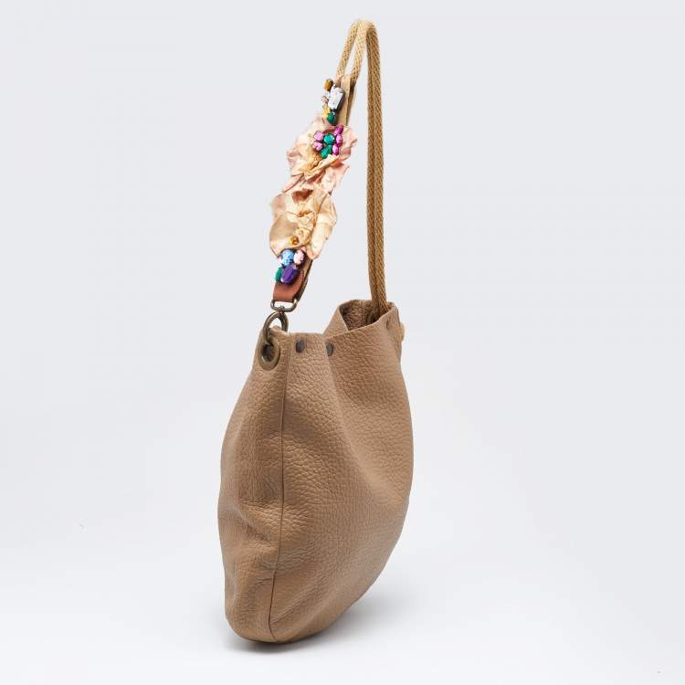 Pre Owned Marni Beige Leather Crystal Embellished Hobo