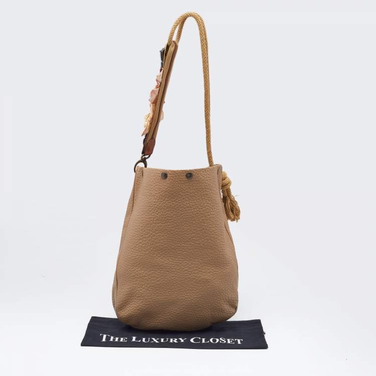 Pre Owned Marni Beige Leather Crystal Embellished Hobo