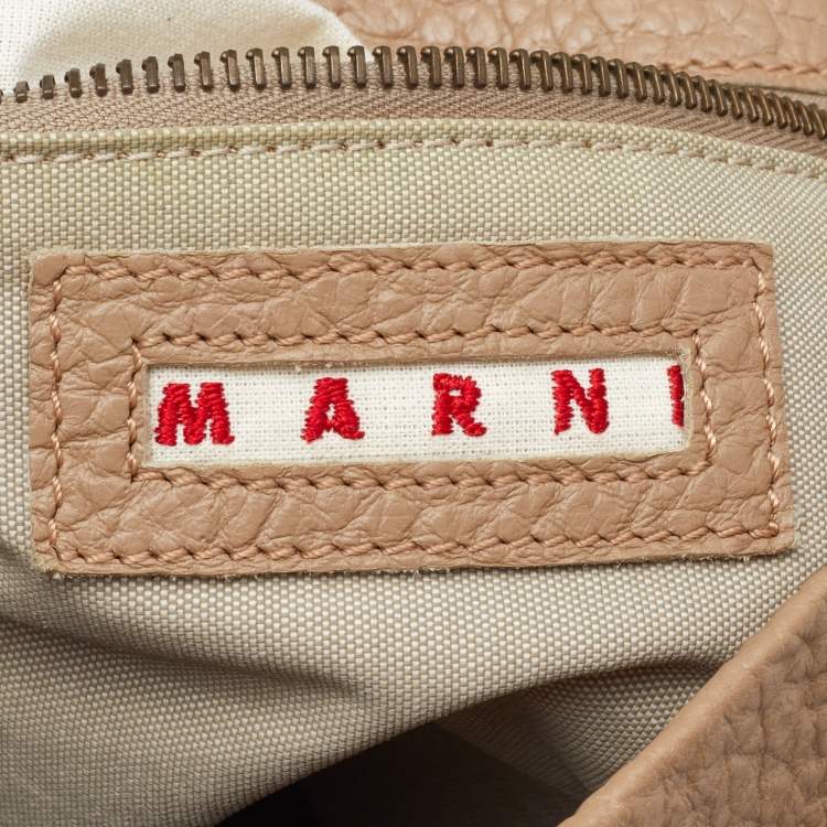 Pre Owned Marni Beige Leather Crystal Embellished Hobo