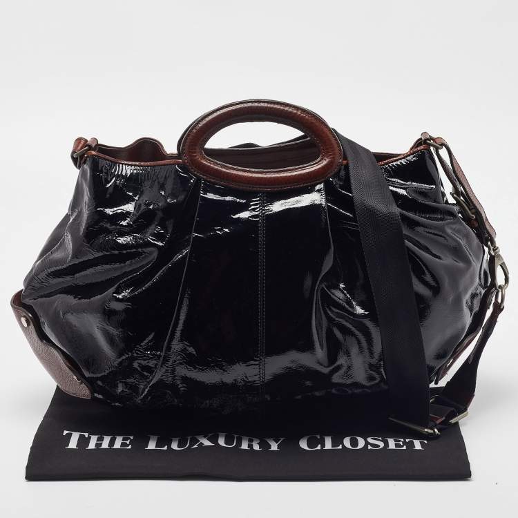 Pre Owned Marni Black/Brown Patent and Leather Tote