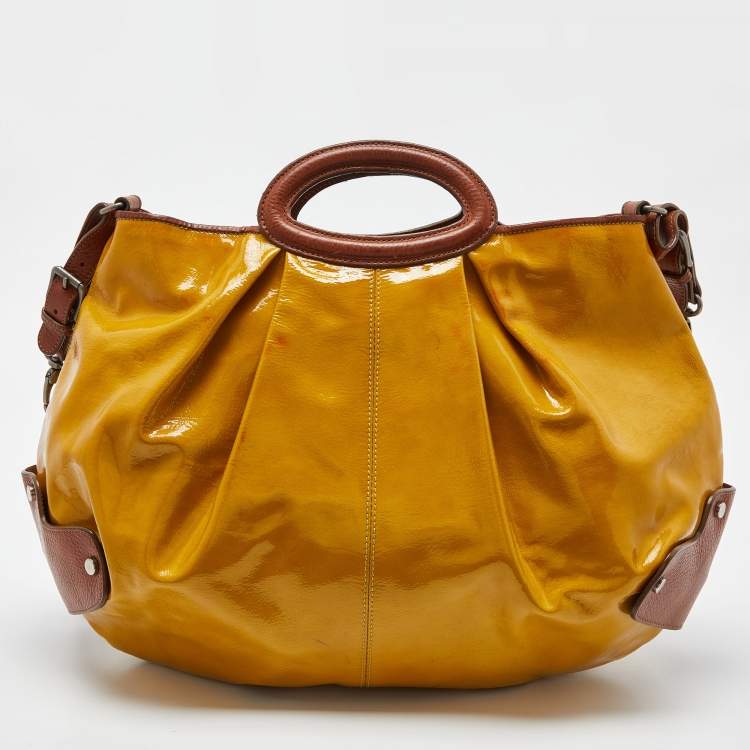 Pre Owned Marni Yellow/Brown Patent and Leather Balloon Hobo
