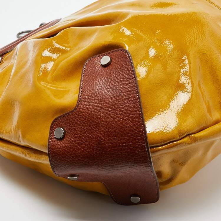 Pre Owned Marni Yellow/Brown Patent and Leather Balloon Hobo