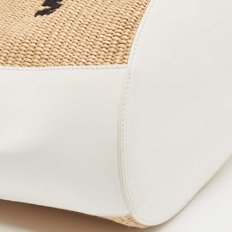 Pre Owned Marni White/Natural Raffia and Leather Small Tropicalia Tote