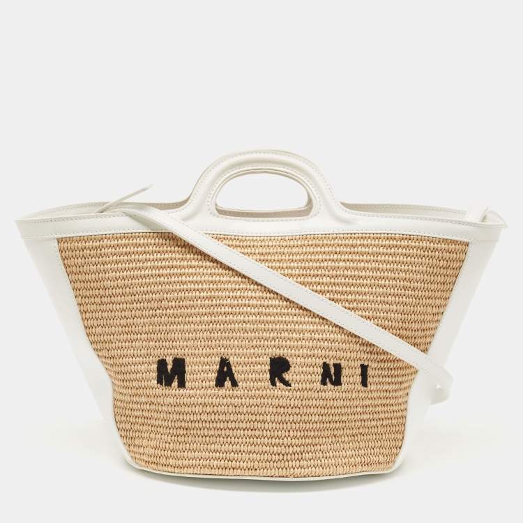 Marni White/Natural Raffia and Leather Small Tropicalia Tote Marni | The  Luxury Closet
