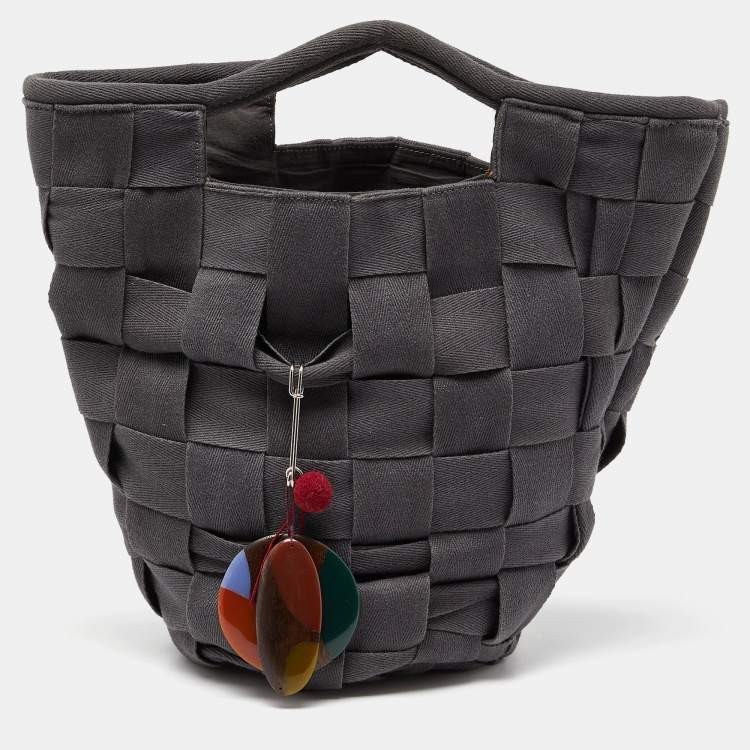Pre Owned Marni Grey Woven Canvas Bucket Bag