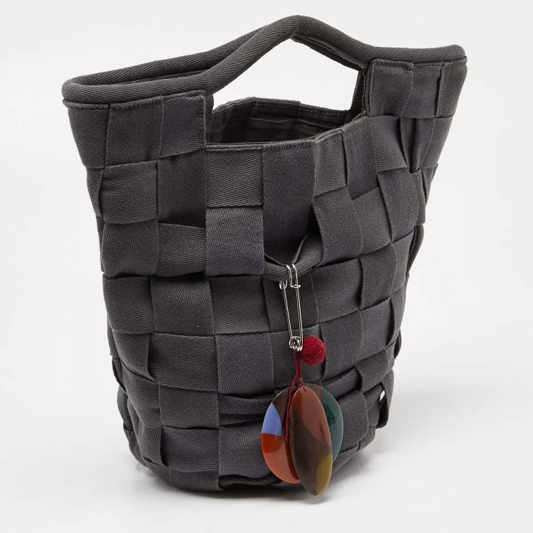 Pre Owned Marni Grey Woven Canvas Bucket Bag