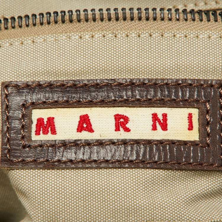 Pre Owned Marni Brown Polka Canvas and Leather Frame Bag