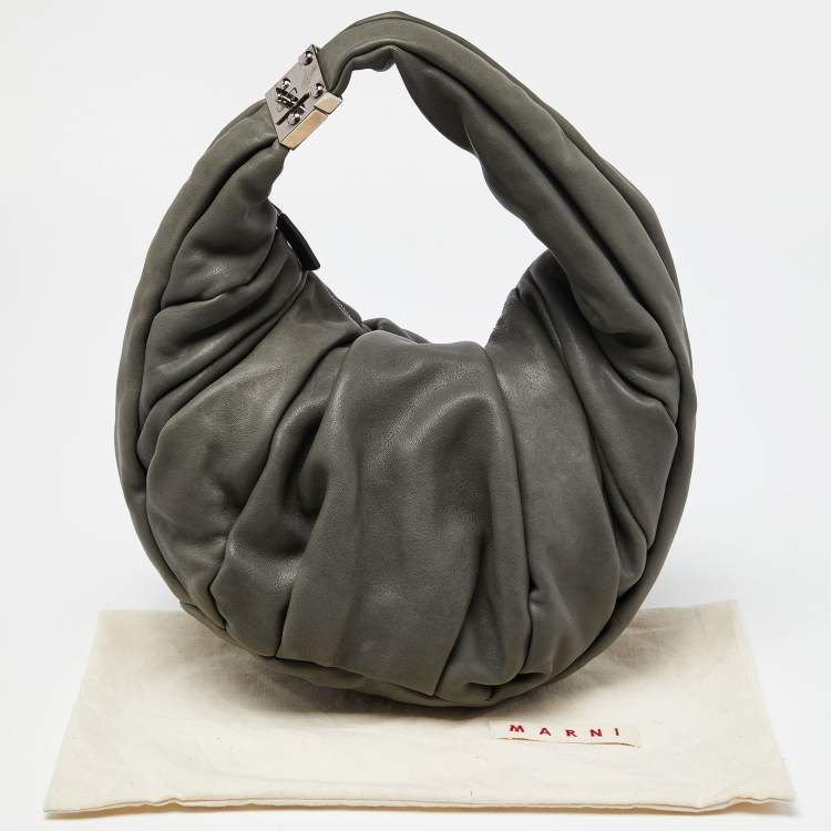 Pre Owned Marni Grey Pleated Leather Hobo