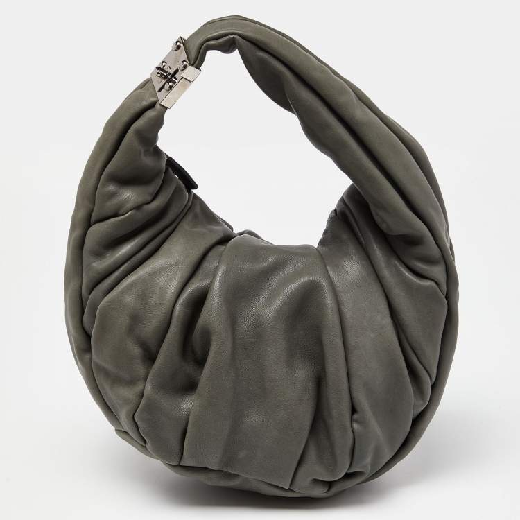 Pre Owned Marni Grey Pleated Leather Hobo