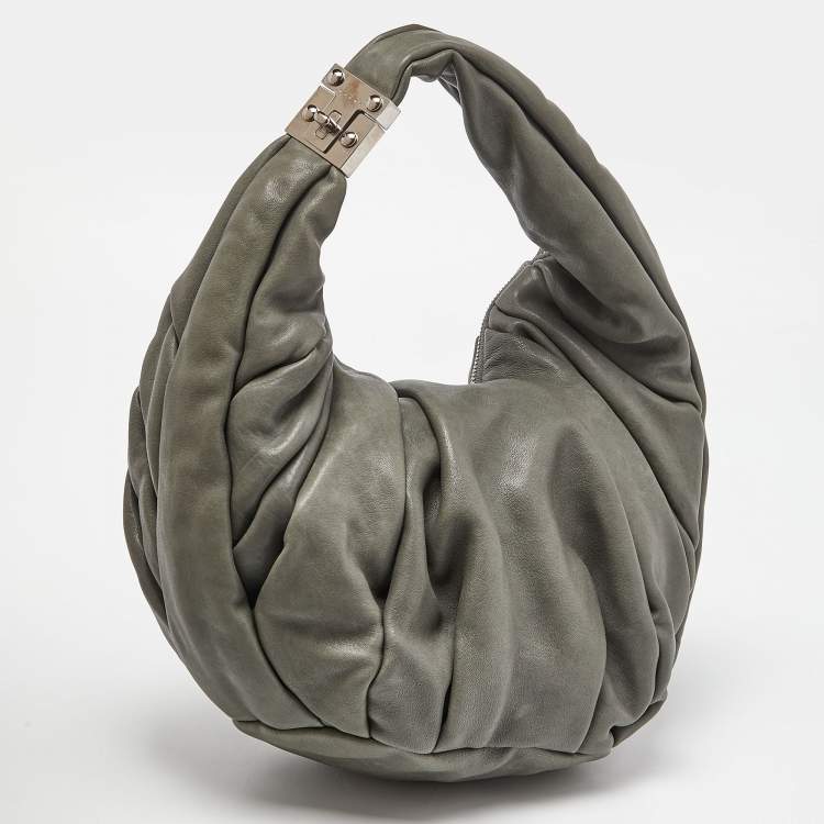 Pre Owned Marni Grey Pleated Leather Hobo