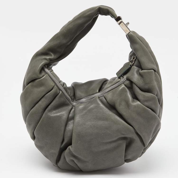 Pre Owned Marni Grey Pleated Leather Hobo