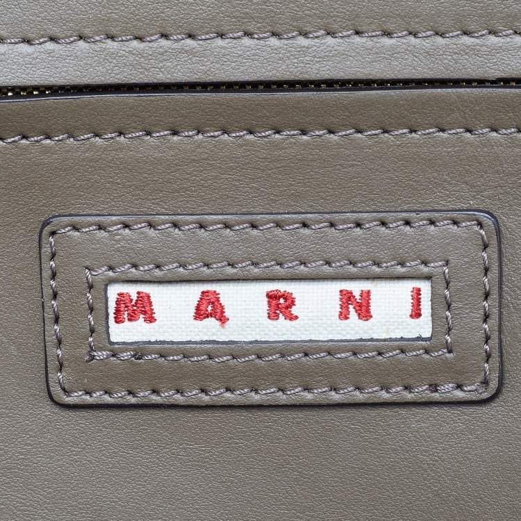 Pre Owned Marni Olive Green Leather Pannier Bucket Bag