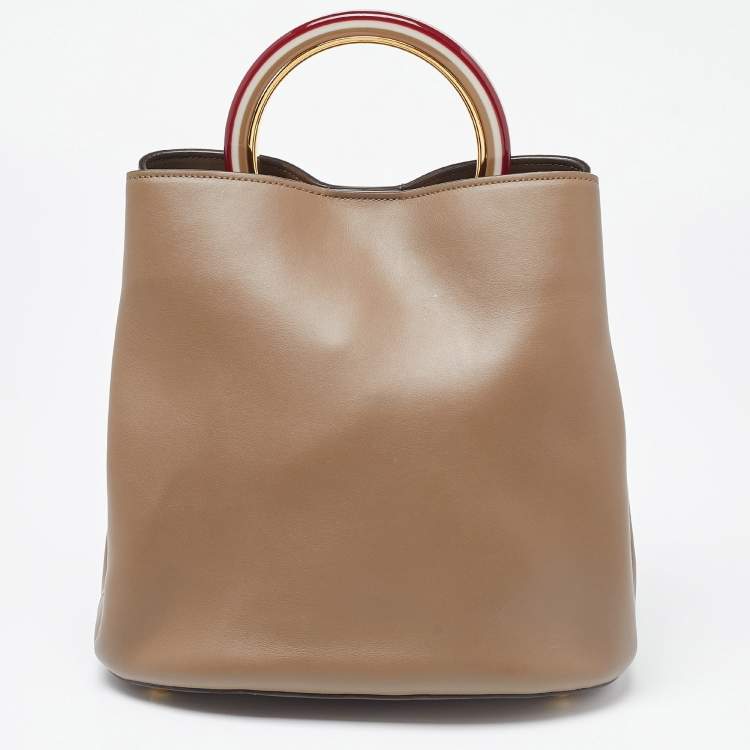 Pre Owned Marni Olive Green Leather Pannier Bucket Bag