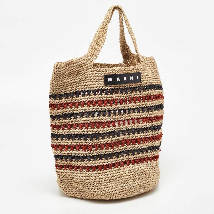 Pre Owned  Marni Multicolor Crochet Raffia Market Hobo