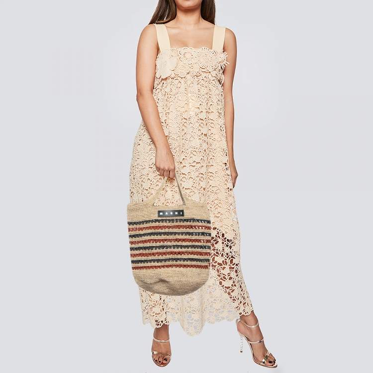 Pre Owned  Marni Multicolor Crochet Raffia Market Hobo