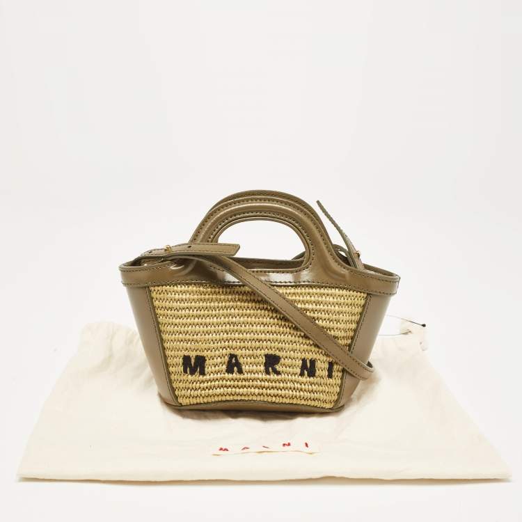 Pre Owned Marni Olive Green Leather and Raffia Micro Tropicalia Bag