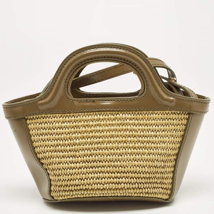 Pre Owned Marni Olive Green Leather and Raffia Micro Tropicalia Bag