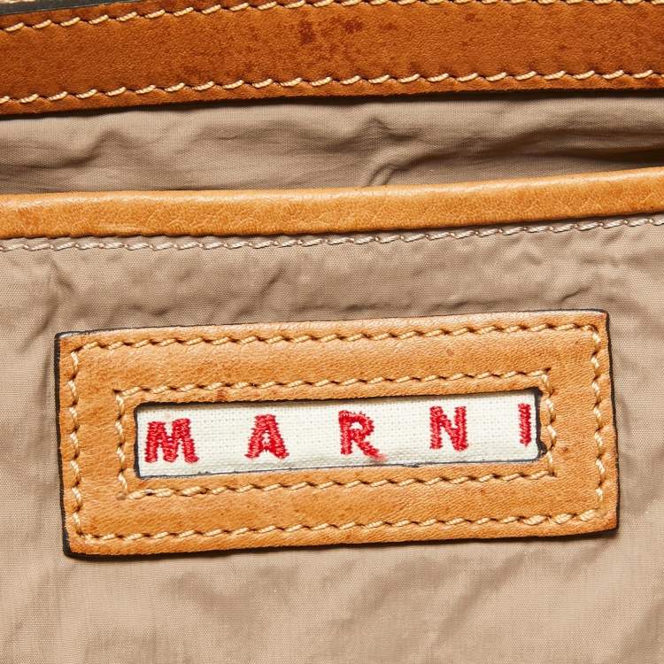 Pre Owned Marni Tan Leather Studs Around Messenger Bag