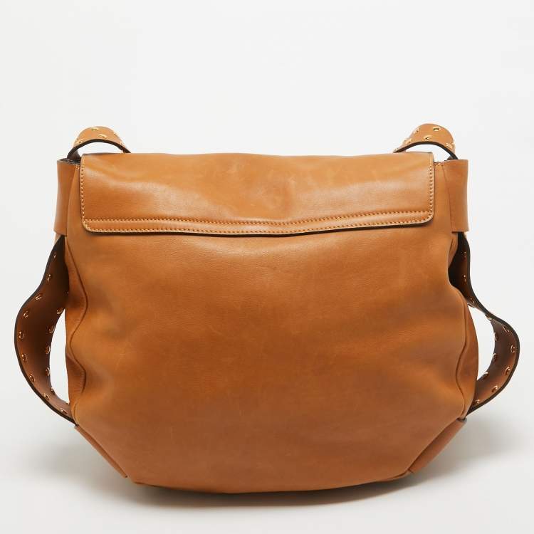 Pre Owned Marni Tan Leather Studs Around Messenger Bag