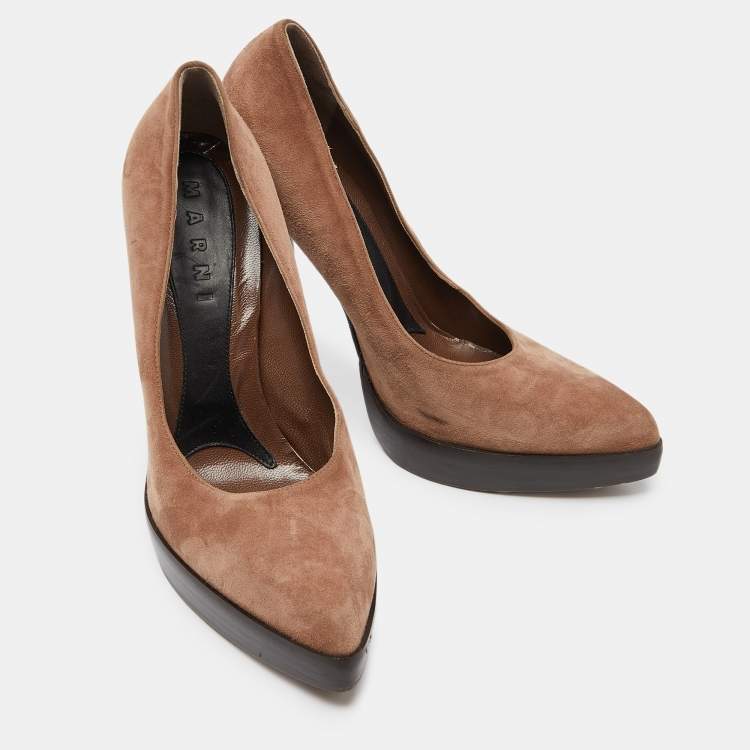 Pre Owned Marni Metallic Brown Suede Square Toe Platform Pumps Size 39