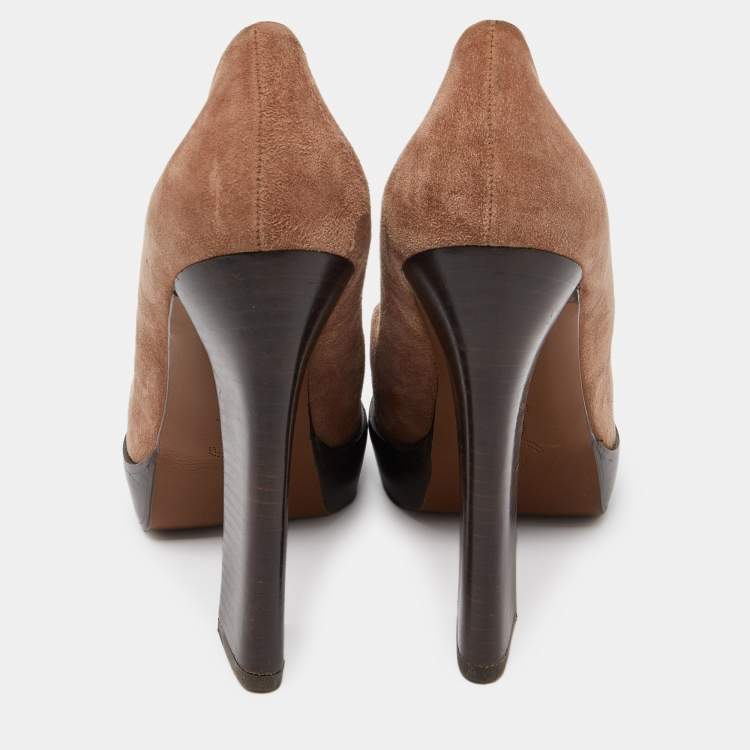 Pre Owned Marni Metallic Brown Suede Square Toe Platform Pumps Size 39