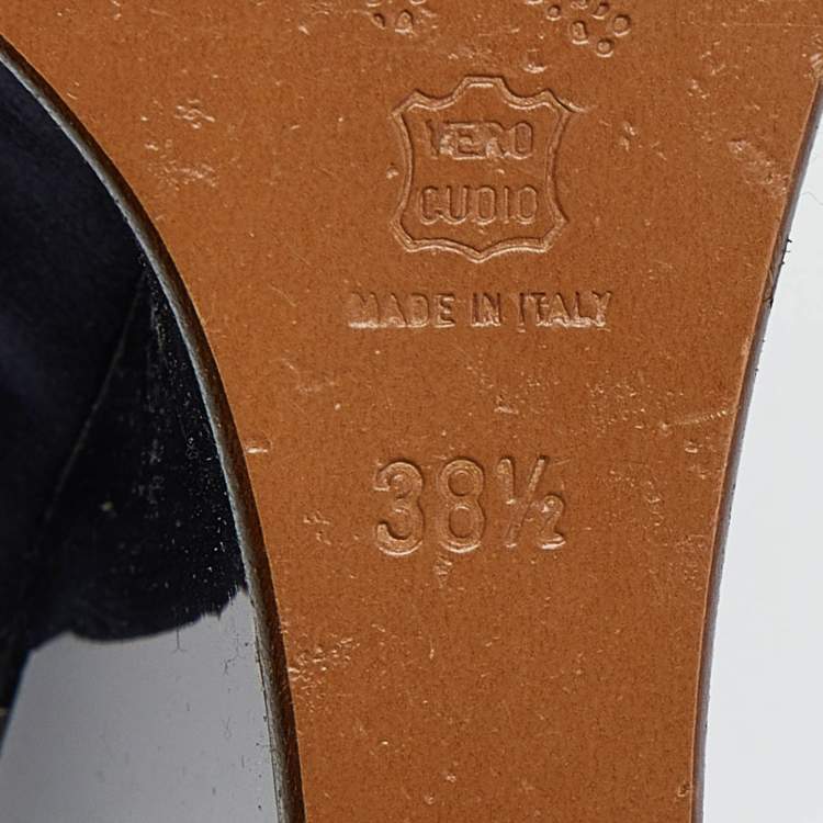 Pre Owned Marni Navy Blue Satin Slingback Wedge Sandals Size 38.5