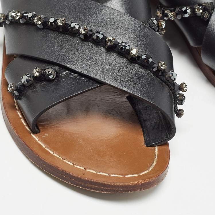 Pre Owned Marni Black Leather Crystal Embellished Slingback Sandals Size 36