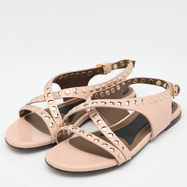 Pre Owned Marni Beige Embellished Leather Slingback Sandals Size 34.5