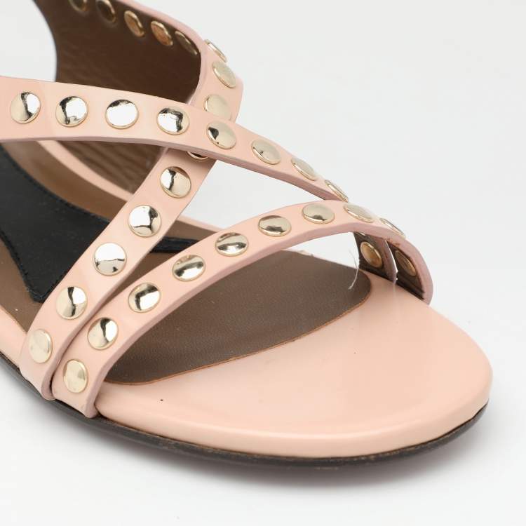 Pre Owned Marni Beige Embellished Leather Slingback Sandals Size 34.5