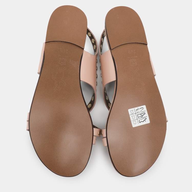 Pre Owned Marni Beige Embellished Leather Slingback Sandals Size 34.5