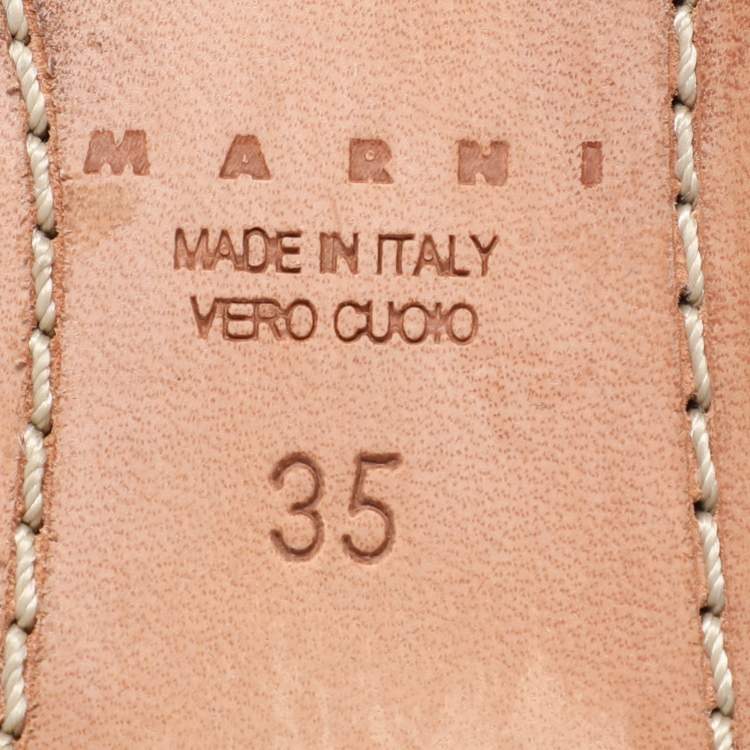 Pre Owned Marni Brown Leather Fringe Detail Mules Size 35