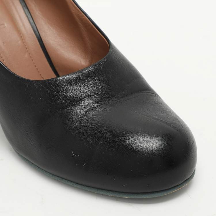 Pre Owned Marni Black Leather Round Toe Block Heel Pumps Size 39.5