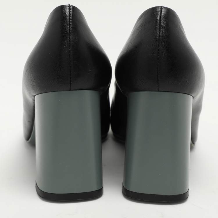 Pre Owned Marni Black Leather Round Toe Block Heel Pumps Size 39.5