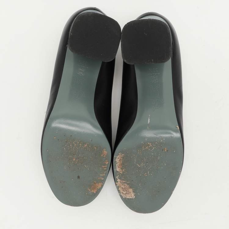Pre Owned Marni Black Leather Round Toe Block Heel Pumps Size 39.5