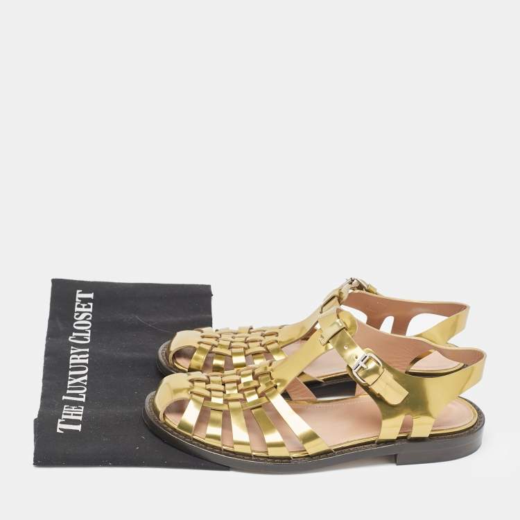 Pre Owned Marni Gold Leather Fisherman Flat Sandals Size 38.5