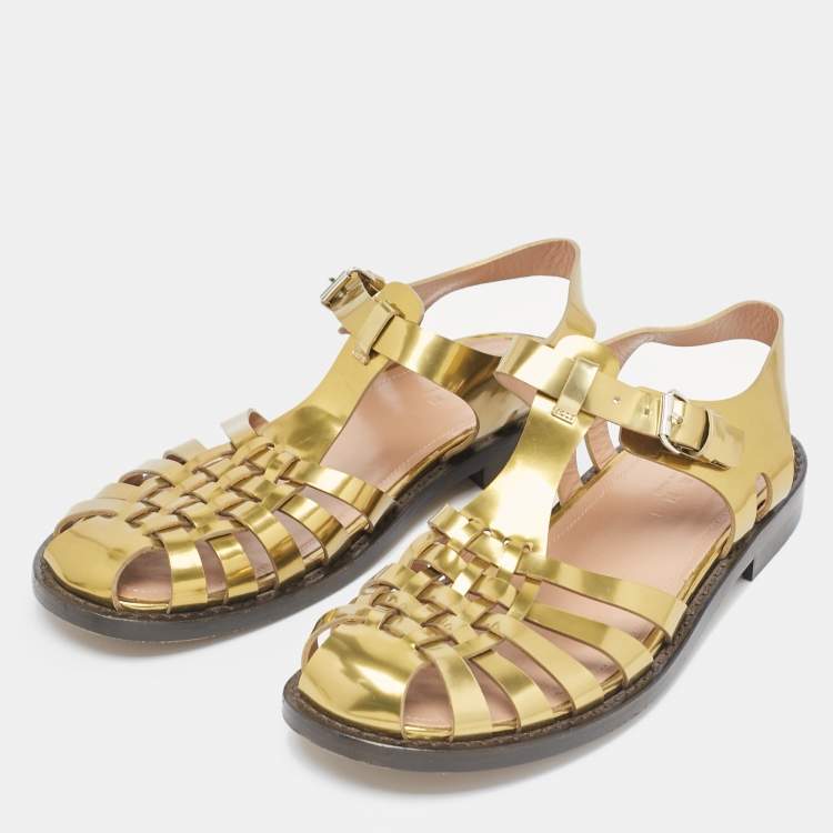 Marni Gold Leather Fisherman Flat Sandals Size 38.5 Marni | TLC