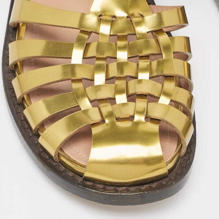 Pre Owned Marni Gold Leather Fisherman Flat Sandals Size 38.5