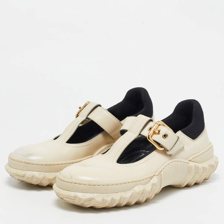 Pre Owned Marni Cream Leather T Bar Low Top Sneakers Size 38