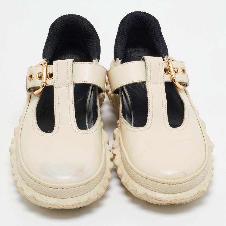 Pre Owned Marni Cream Leather T Bar Low Top Sneakers Size 38