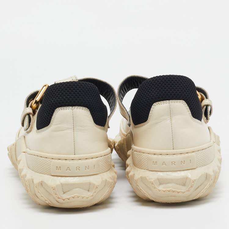 Pre Owned Marni Cream Leather T Bar Low Top Sneakers Size 38