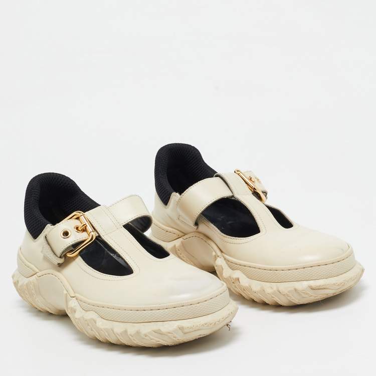 Pre Owned Marni Cream Leather T Bar Low Top Sneakers Size 38