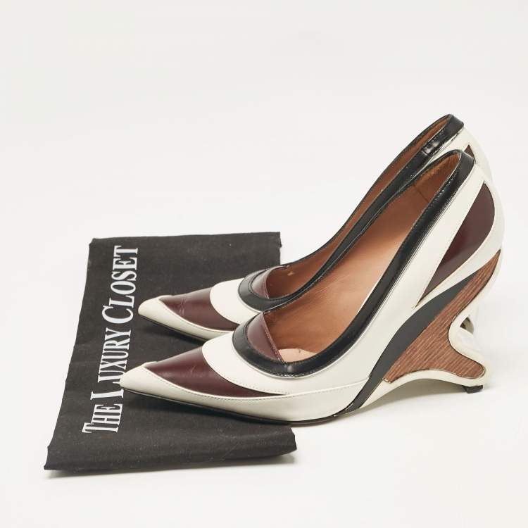Pre Owned Marni Tricolor Leather Wedge Pumps Size 37