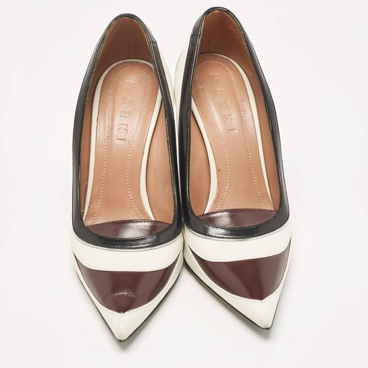 Pre Owned Marni Tricolor Leather Wedge Pumps Size 37