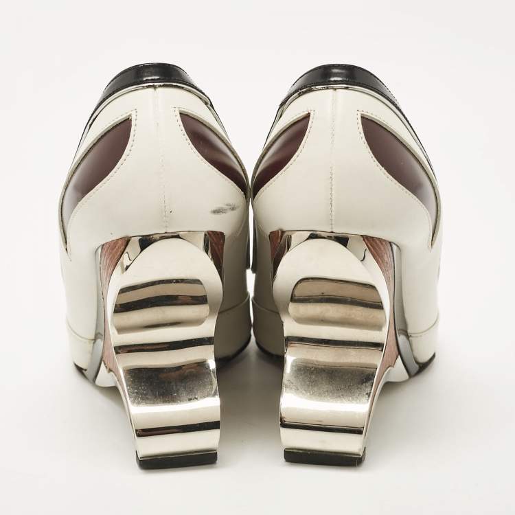 Pre Owned Marni Tricolor Leather Wedge Pumps Size 37