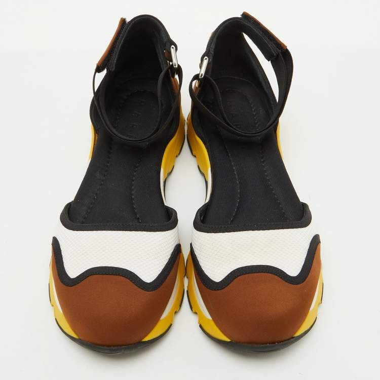 Pre Owned Marni Multicolor Neoprene and Mesh Cut Out Low Top Sneakers Size 38
